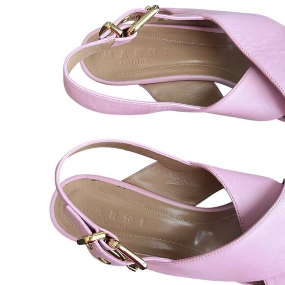 Marni Women’s Pink Leather Open Toe Platform Wedge Sandals Heels Size 40 - Picture 5 of 15